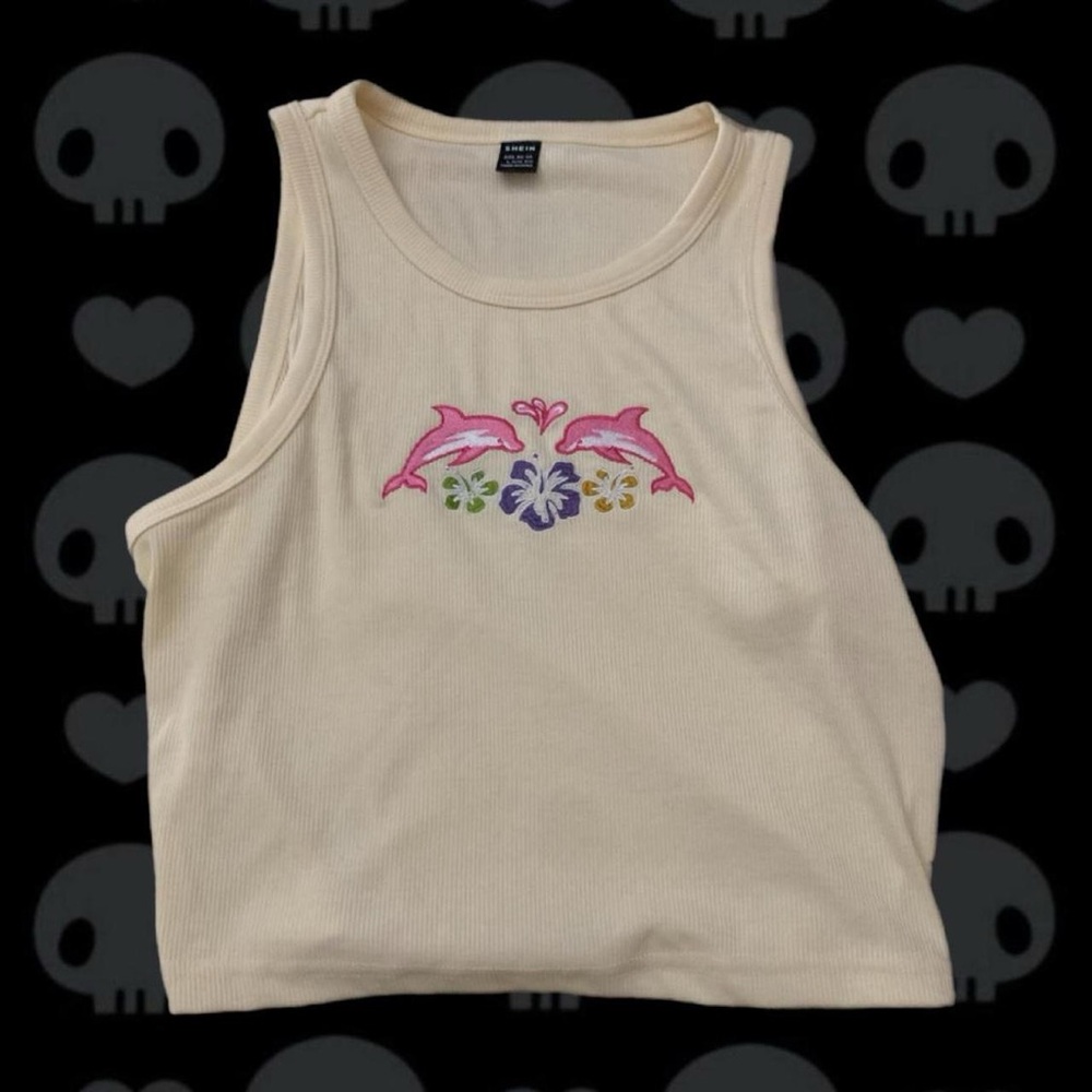 Yellow Tank Top with Dolphin Embroidery